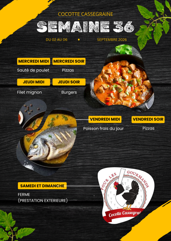 menu semaine 36 2026 cocotte cassegraine